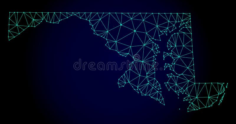 Polygonal mesh map of Maryland State. Abstract mesh lines, triangles and points on dark background with map of Maryland State. Polygonal mesh map of Maryland State. Abstract mesh lines, triangles and points on dark background with map of Maryland State.